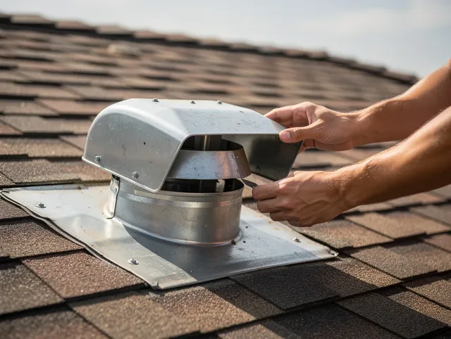 South Windsor Dryer Vent Cleaning certified technician safely cleaning a roof-mounted dryer vent in South Windsor