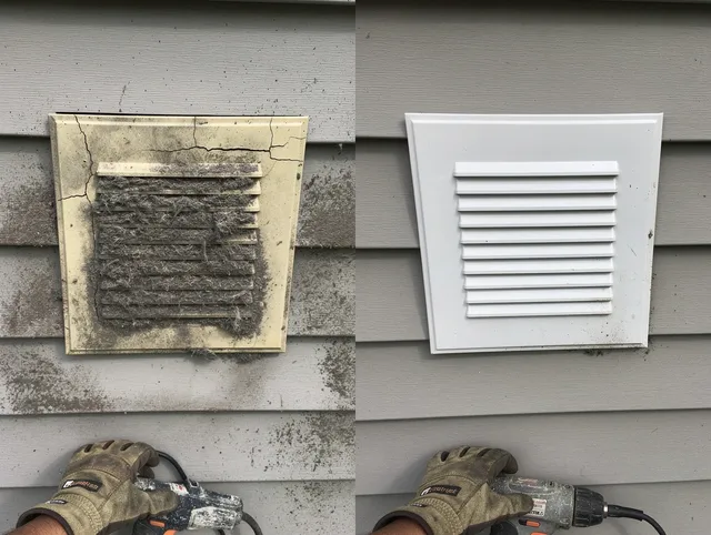 South Windsor Dryer Vent Cleaning technician installing high-quality dryer vent cover at a residential property in South Windsor