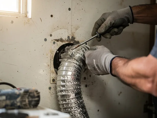South Windsor Dryer Vent Cleaning technician performing precise dryer vent hose installation in South Windsor